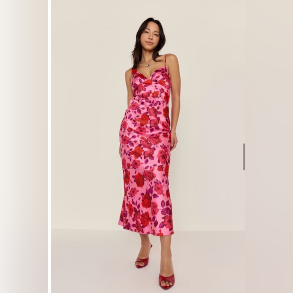 Floral Pink and Red Midi Dress